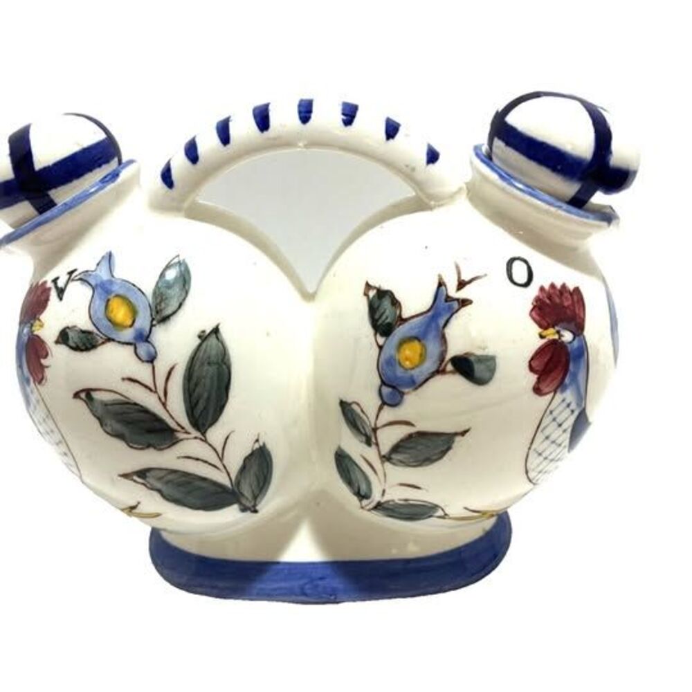 Oil And Vinegar Cruet NASCO Hand Painted Japan Vintage Rooster and Floral Design